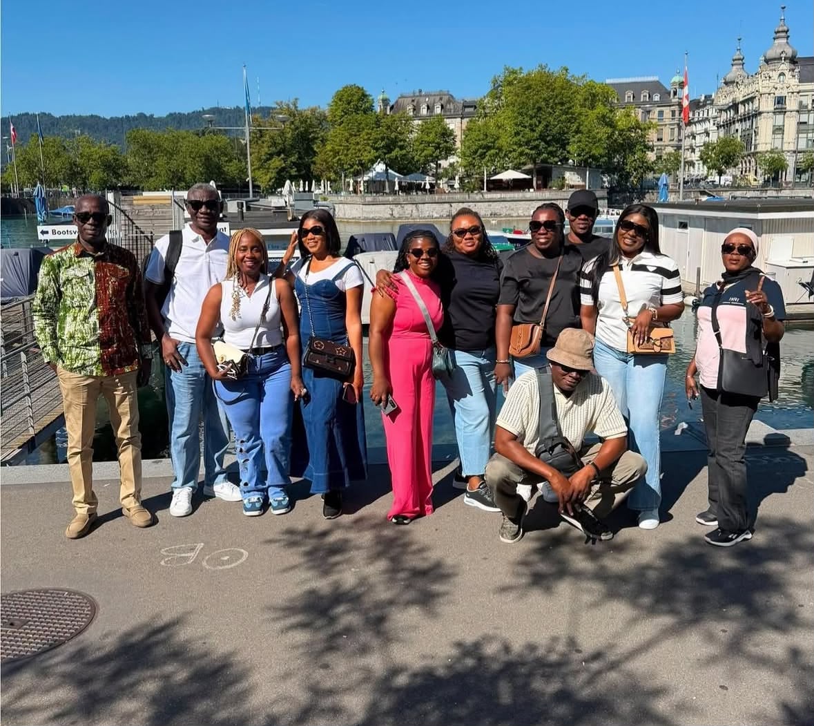 Travel group enjoying a waterfront city stop